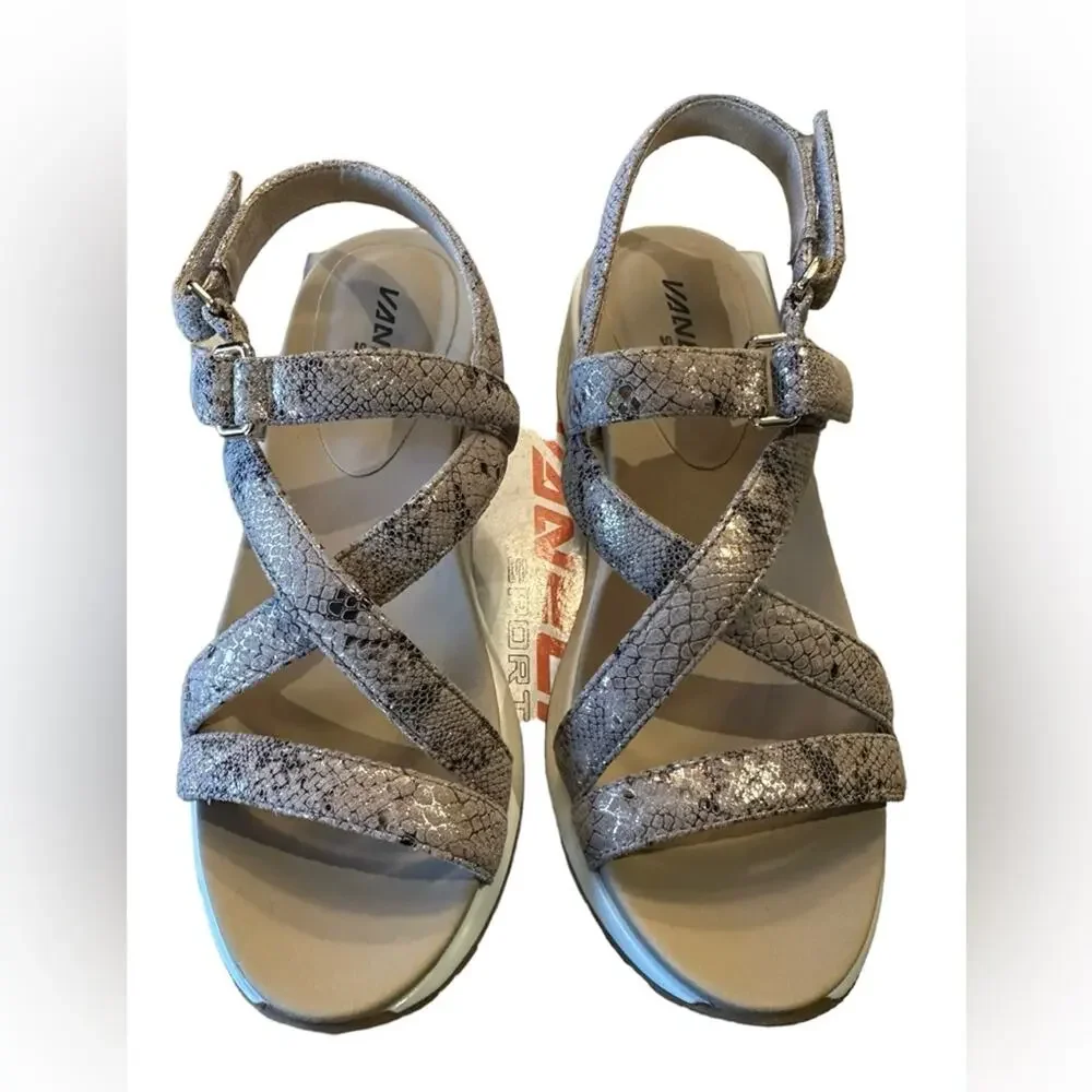 Vaneli Women’s Size 8 Snake Print Sandals Natural/Gold tones